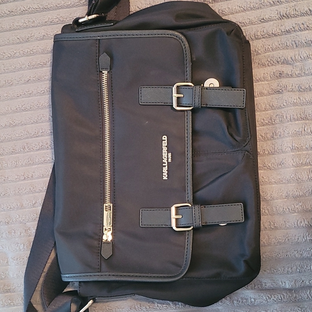 Karl Lagerfeld Nylon Messenger Bag Black with Adjustable Strap